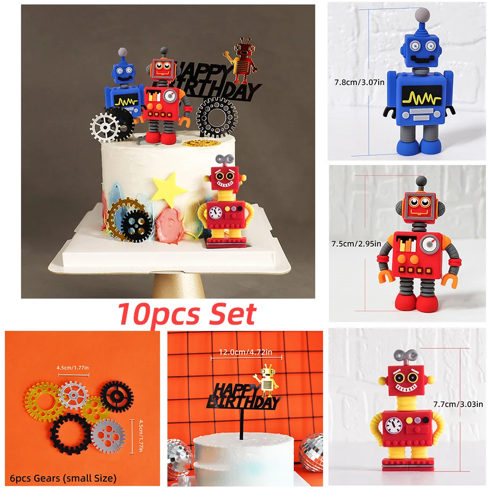 Roboter Gear Cake Topper Interaktive Roboter Dekor Alles Gute zum Geburtstag Jungen Party Cupcake DIY Roboter Thema Dekorationen Party Supplies – Detail 3