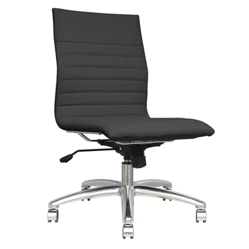 2022 New Style Soft High Back Black Leather Armless Leather Office Chairs