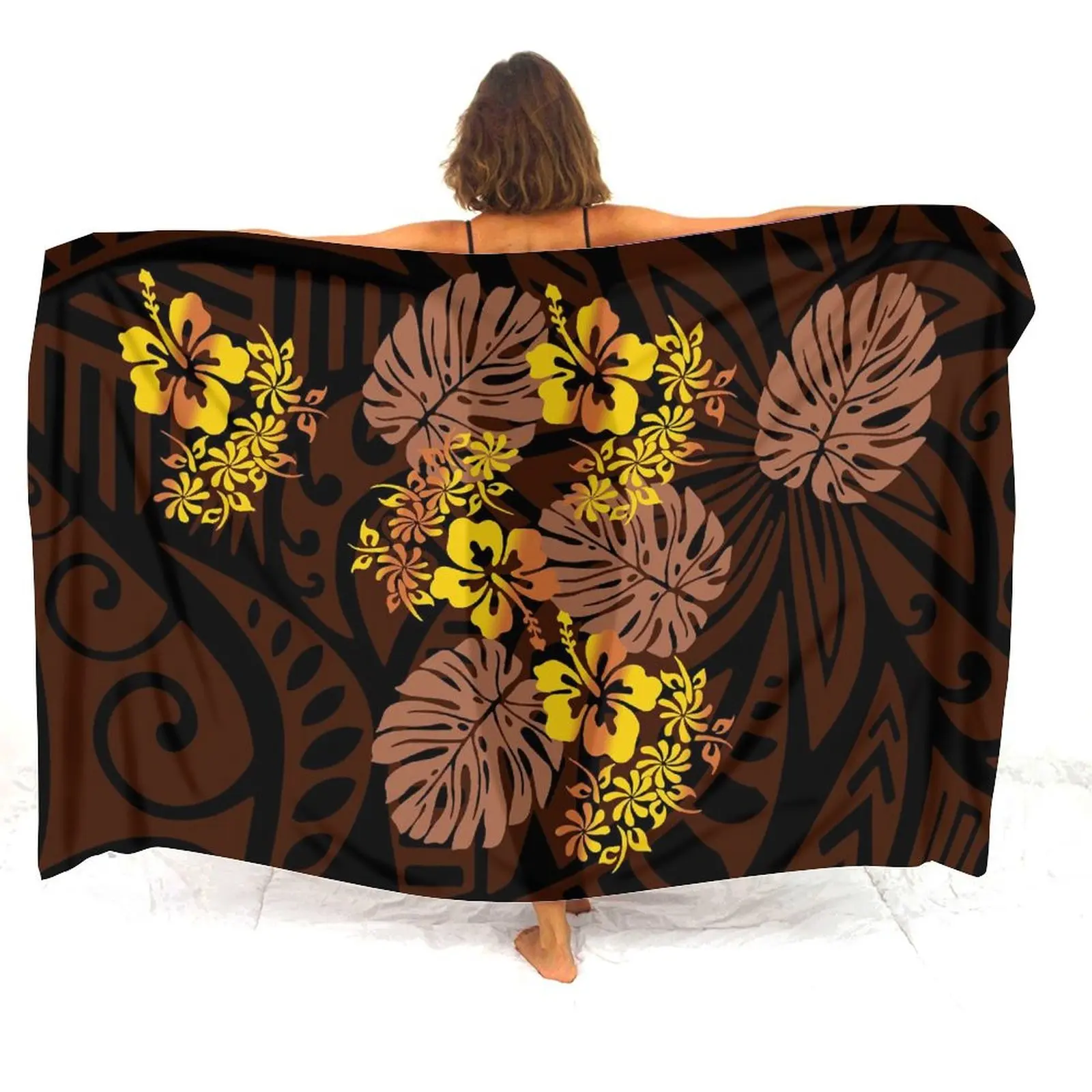 New Women'S Sarong Hawaii Samoa Beach Resort Soft One-Piece Shawl Sunblock Coat Soft Fabric Polynesian Tribal Design Sarong