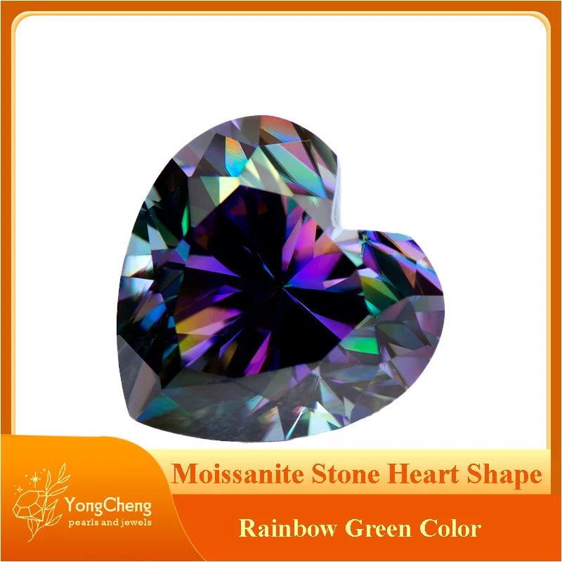 

Moissanite Stone Heart Cut Rainbow Green Color Lab Lab Growth Diamond Test Passed Gemstone for Jewelry Making with Certificate