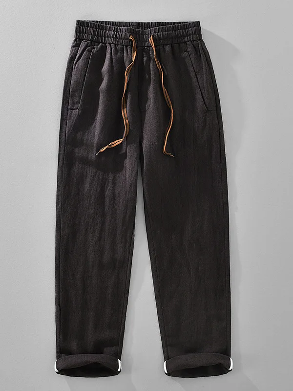 

Cus Woven High-Spec Linen Casual Pants Men's Spring Summer Loose Cotton-Linen Straight Leg Trousers Pure Color Long Trousers