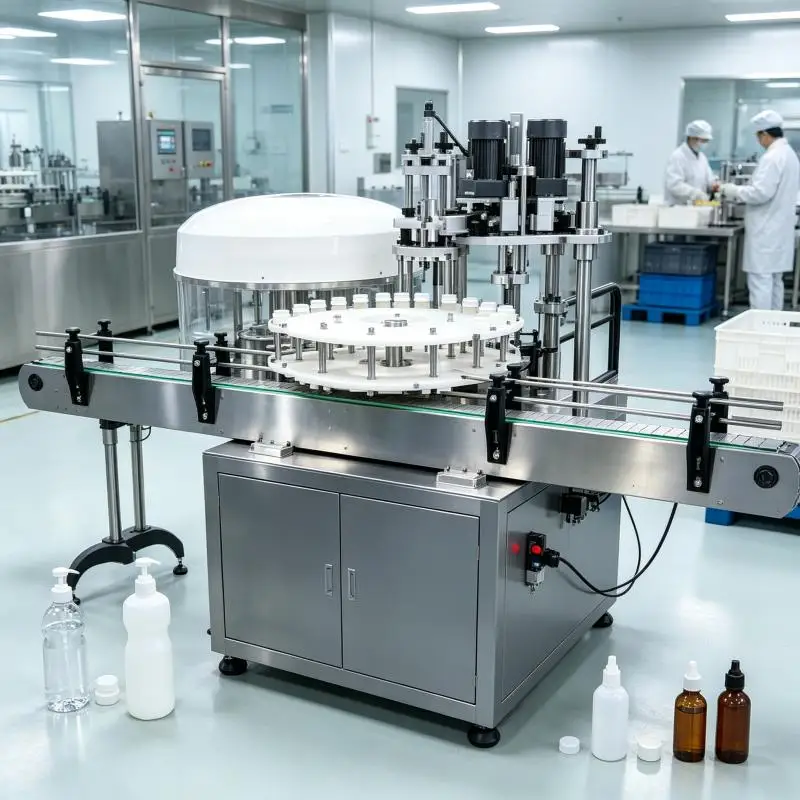 High Precision Bottle Capping Machine with Automatic Cap Lifter Pneumatic Drive for Cosmetic Cream Lotion Jars