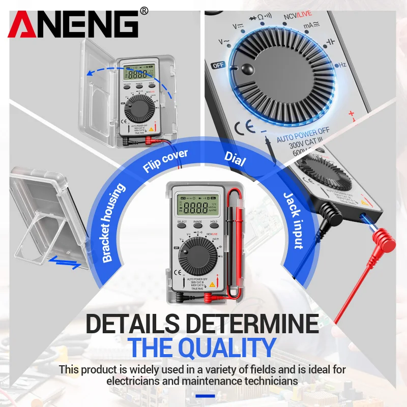 ANENG AN101 Mini Digital Multimeter ABS Material 4000 Counts NCV Detector Data Hold Auto Power Off For Electronic Maintenance