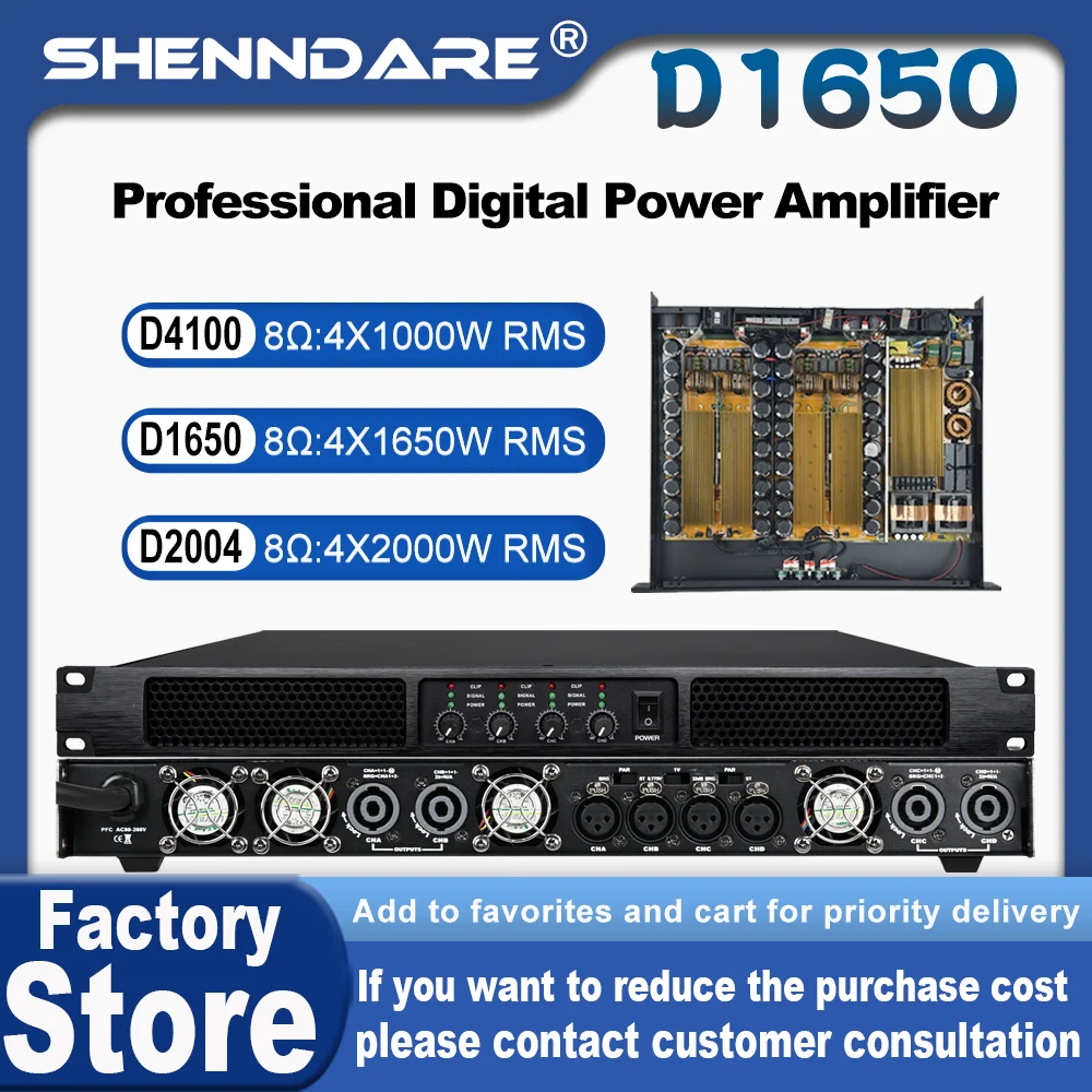 

SenMicre D1650 Профессиональный цифровой усилитель мощности 4x1650 Вт 8 Ом 4-канальный DJ-сабвуфер Предусилитель Линейный массив Динамик Усилитель звука 4x2800 Вт 4 Ом Усилитель звука для сценического караоке