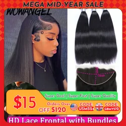 Wowangel 13x6 HD Lace Frontal mit Bundles Echthaar 5x5 HD Spitzenverschluss Melt Skins Brasilianische glatte Haarverlängerung für Frauen