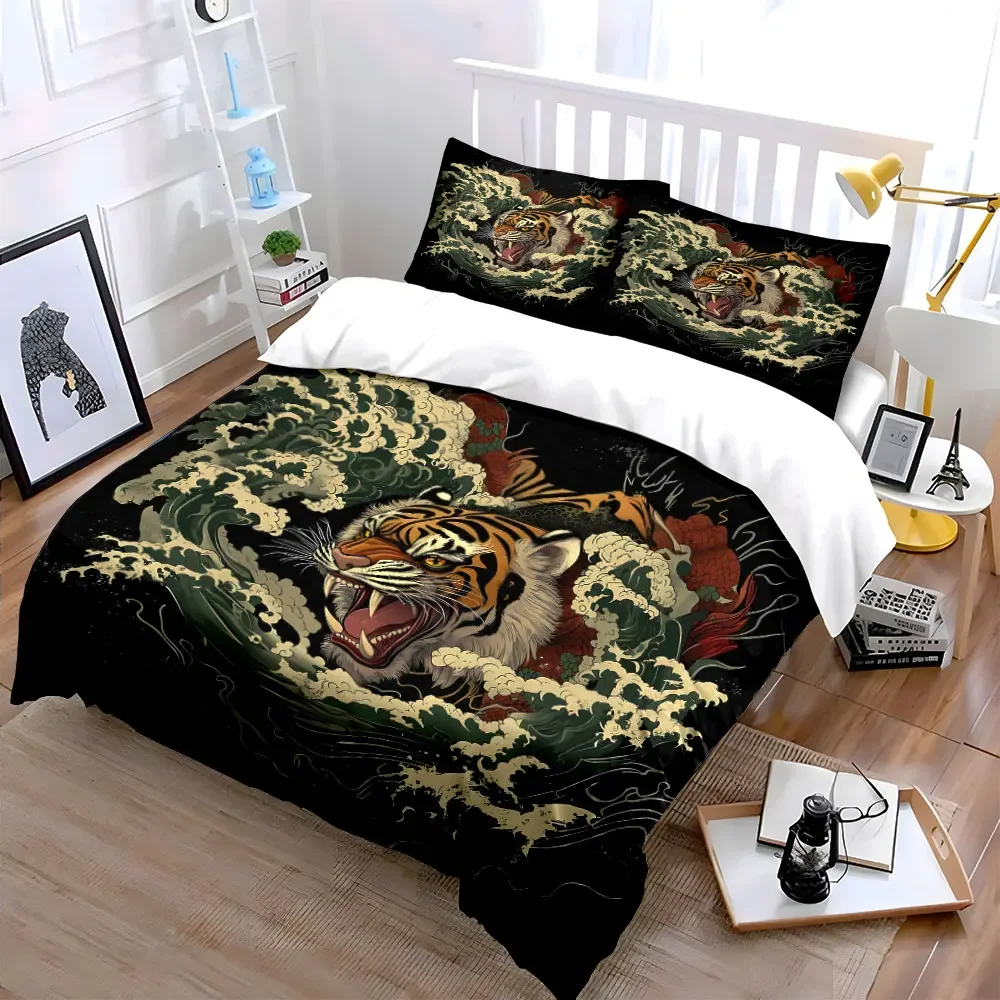 Tiger Artwork Three-Piece Decor Set Soft Comfortable Duvet Cover Bedding Set Included 1*Duvet Cover & 2*Pillowcases, gift