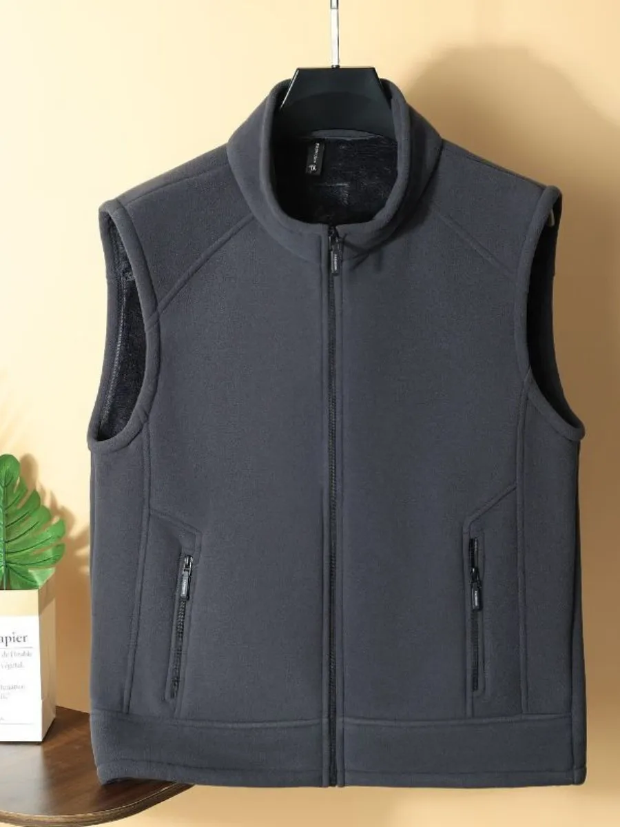 

New Casual Fce Vest Men's Autumn Winter Loose Fit Warmth Svel Jaet Stand Collar Thiened Floing Outerwear