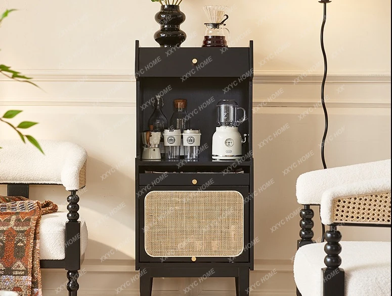 

SS Wabi Sandy Wind Solid Wood Rattan Side Cabinet Simple Sofa Side Cabinet Creative Locker