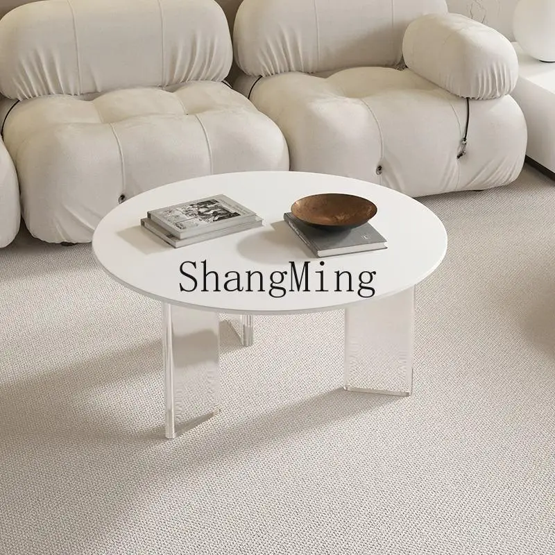 

CL acrylic rock slab coffee table household living room small apartment simple light luxury cream wind round suspended edge