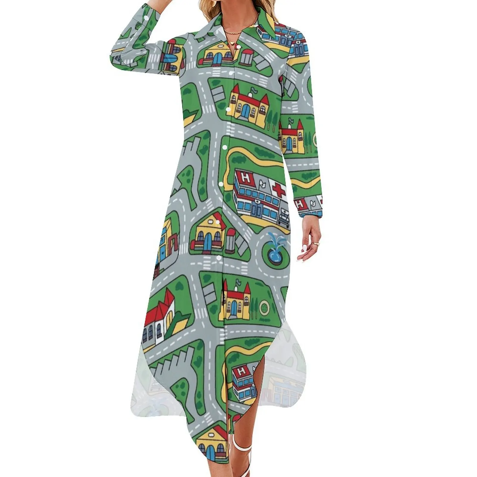 

Car City Carpet Road Rug 90s Nostalgic Toy Long Sleeved Shirt Dress Female clothing birthday dress for women luxury 2024