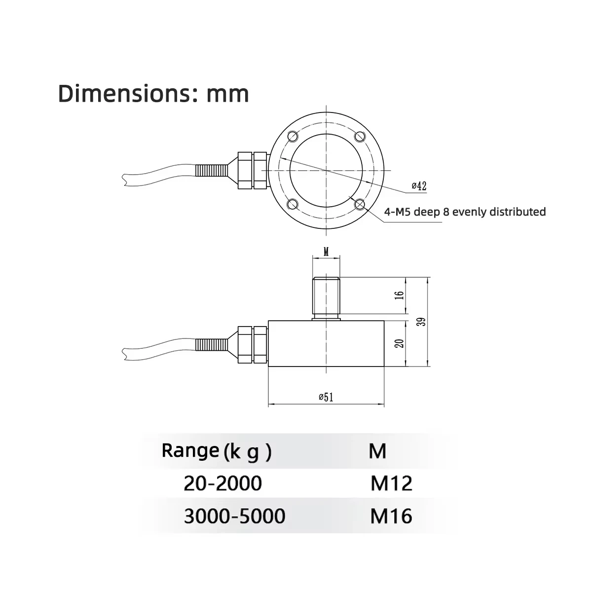 20KG-5T High-Accuracy Miniature Load Cell C3 Certified Small Force Sensor for Construction Machinery & Press Equipment Threaded