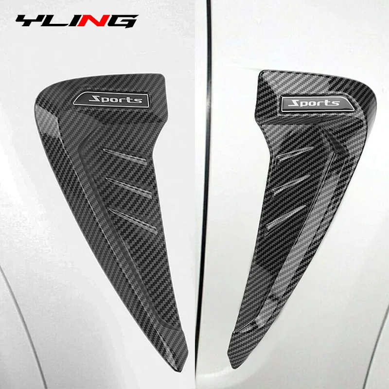 Universal Black Carbon Fiber Look Shark Gills Car Body Side Fender Vent Air Outlet Decoration Stickers Cover Flank Modified Acce