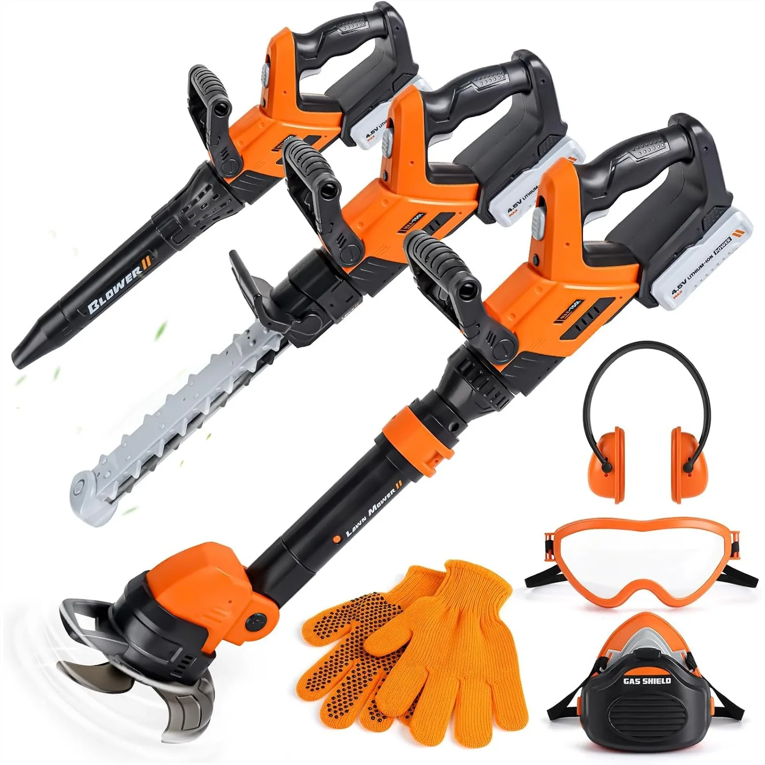 

3-in-1 Kids Yard Tools, Weed Wacker Toy, Leaf Blower & Chainsaw with Safety Gear, Realistic Lights & Sounds for Pretend Play