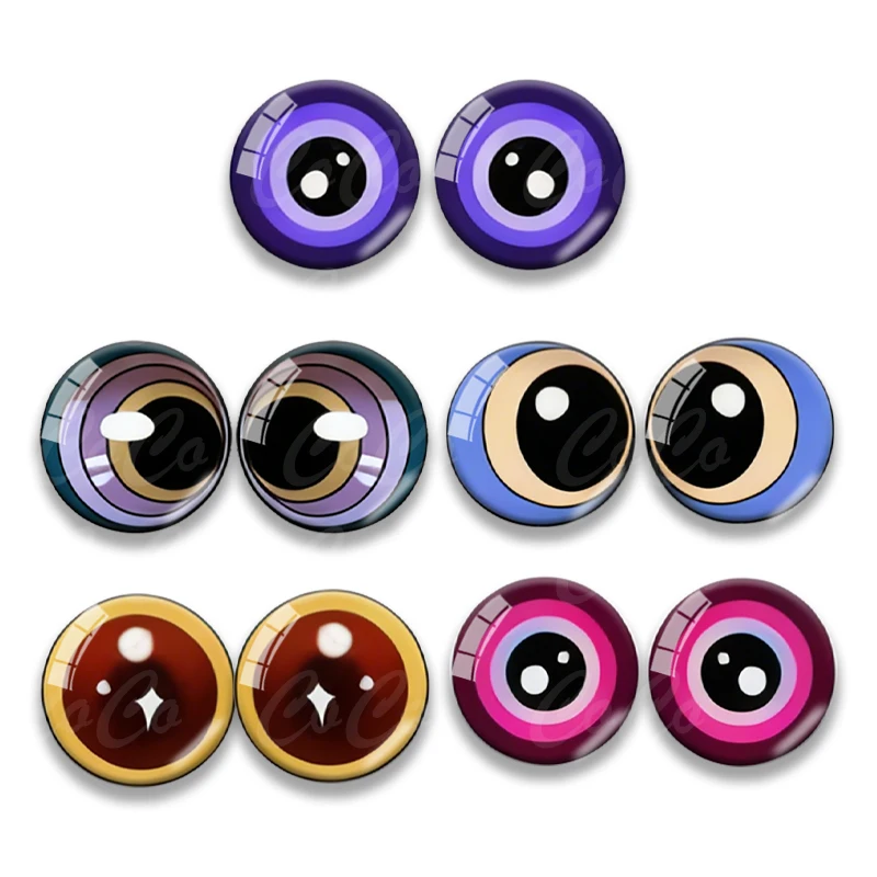 5ペア 8-25mm ガラスの目 DIY縫製人形クラフトアクセサリー用 光沢のあるラブキャットアイ ドラゴン恐竜の目 ラウンドカボション