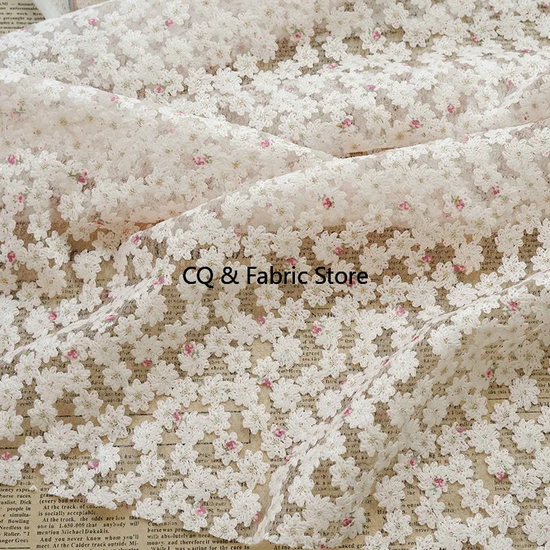 

Elegant Lace Fabric with Daisy Embroidery for Wedding Dresses and Handmade DIY Apparel Sewing By The Meter