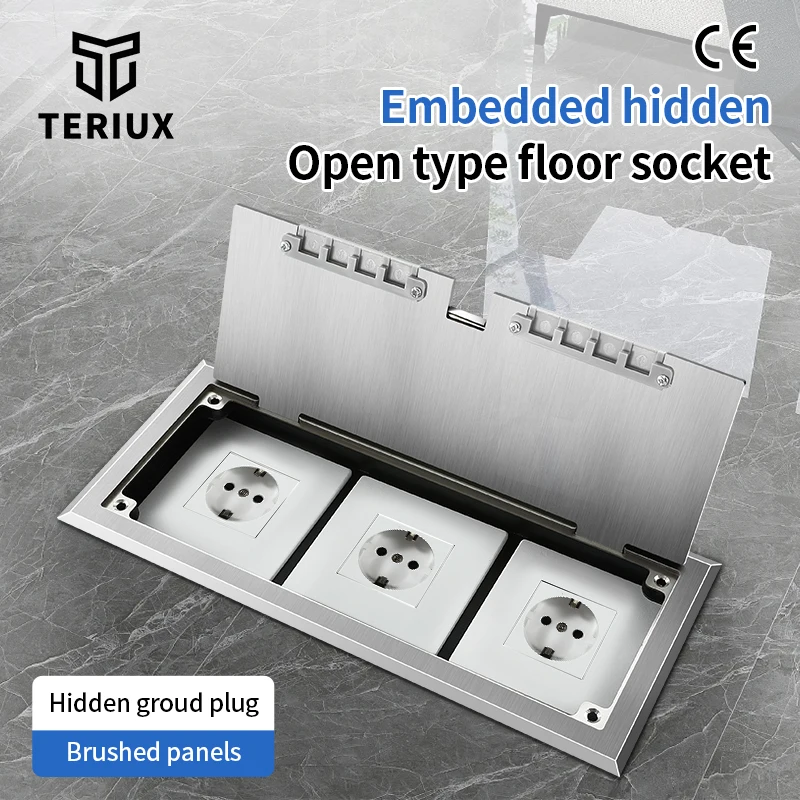 

Wholesale stainless steel EU outlet box multi socket recessed floor receptacle customized floor socket 250v built in socket