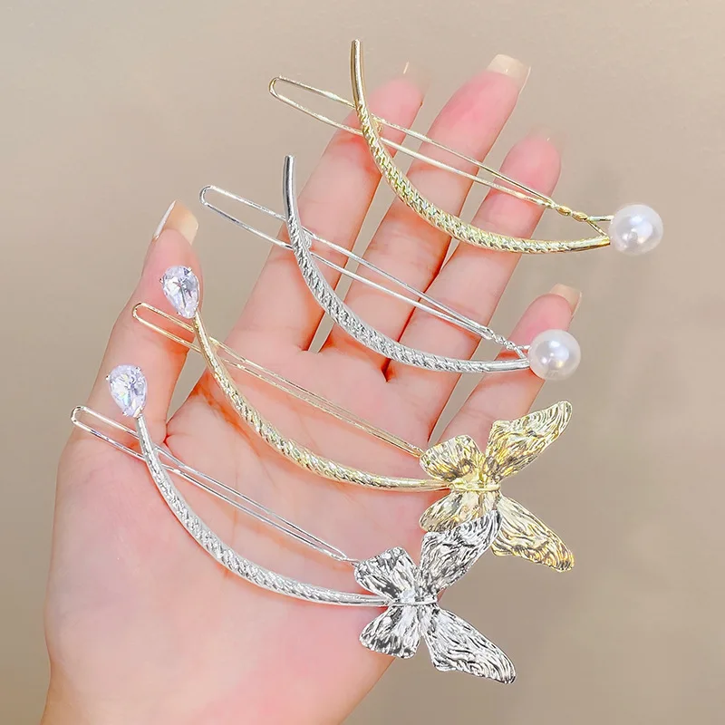 Korean Metal Butterfly Pearl Hair Clips Hairpins Fashion Sweet Ponytail Clip Barrettes Hairgrips Headwear Women Hair Accessorie