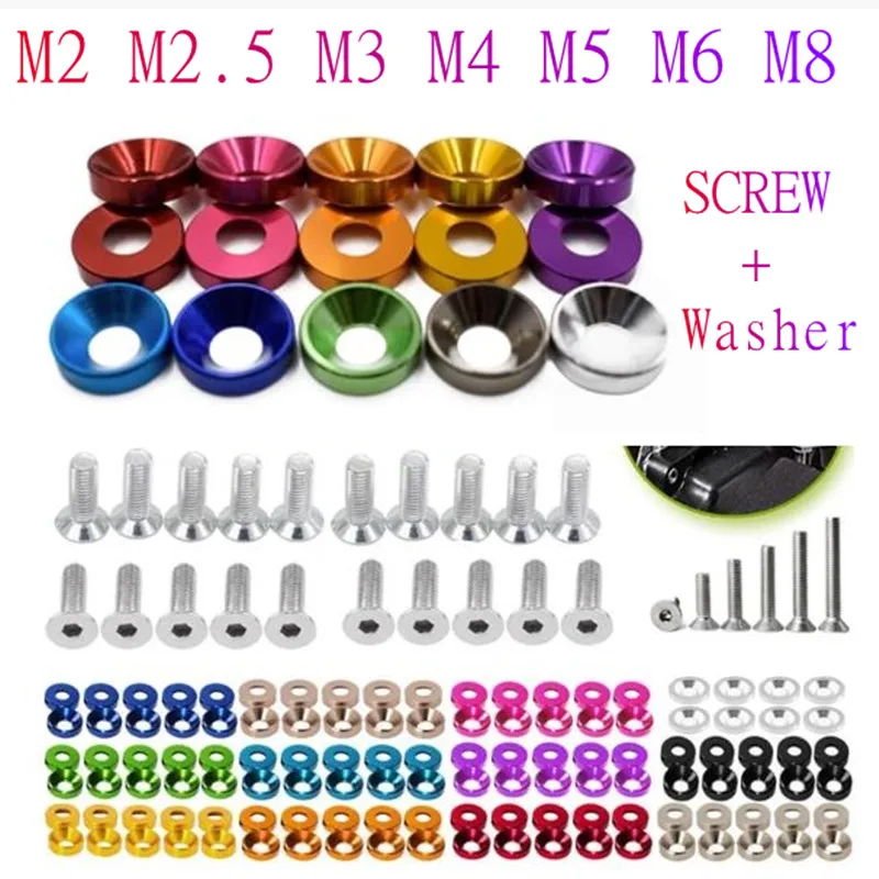 

5-10pcs M2-M8 Car Modified Hex Fasteners Fender Washer Bumper Engine Concave Screws Fender Washer License Plate Bolts Car