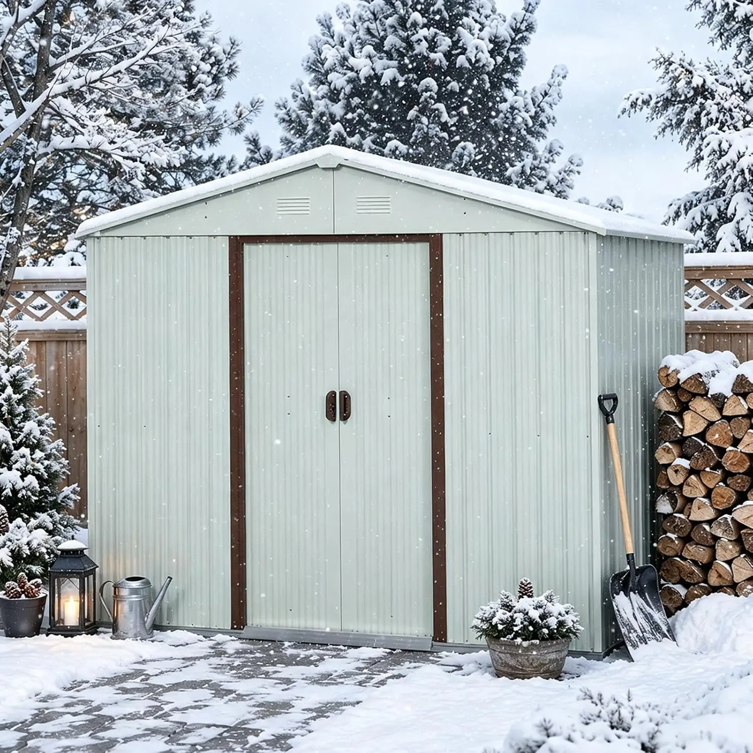 Outdoor Storage Shed 7.74 x 4.29ft,Metal Garden Shed with Floor Frame,Sliding Door,Waterproof, Tool Storage Shed,Customized