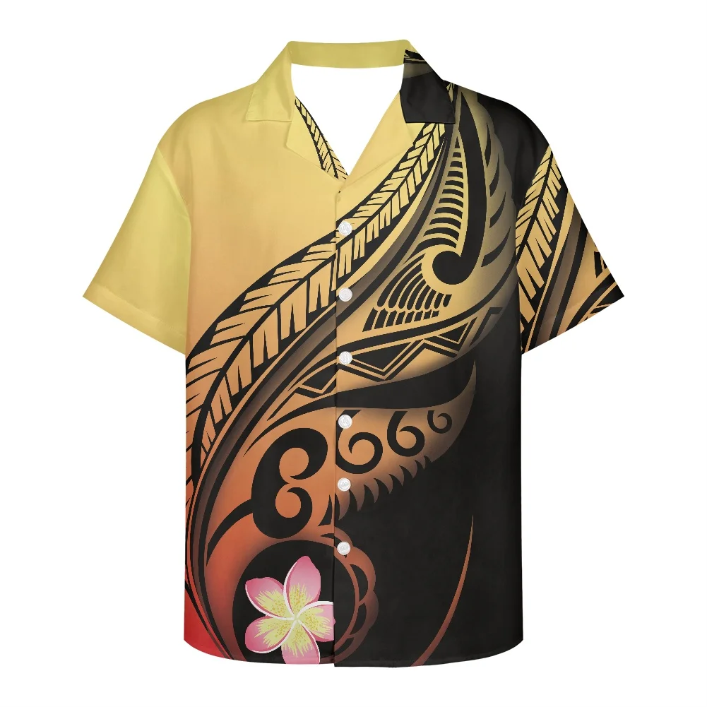 Men's Summer Shirt Clothing Short Sleeve Polynesian Tribal Tattoo Print Hawaiian Flower Casual Loose Breathable Design Shirt