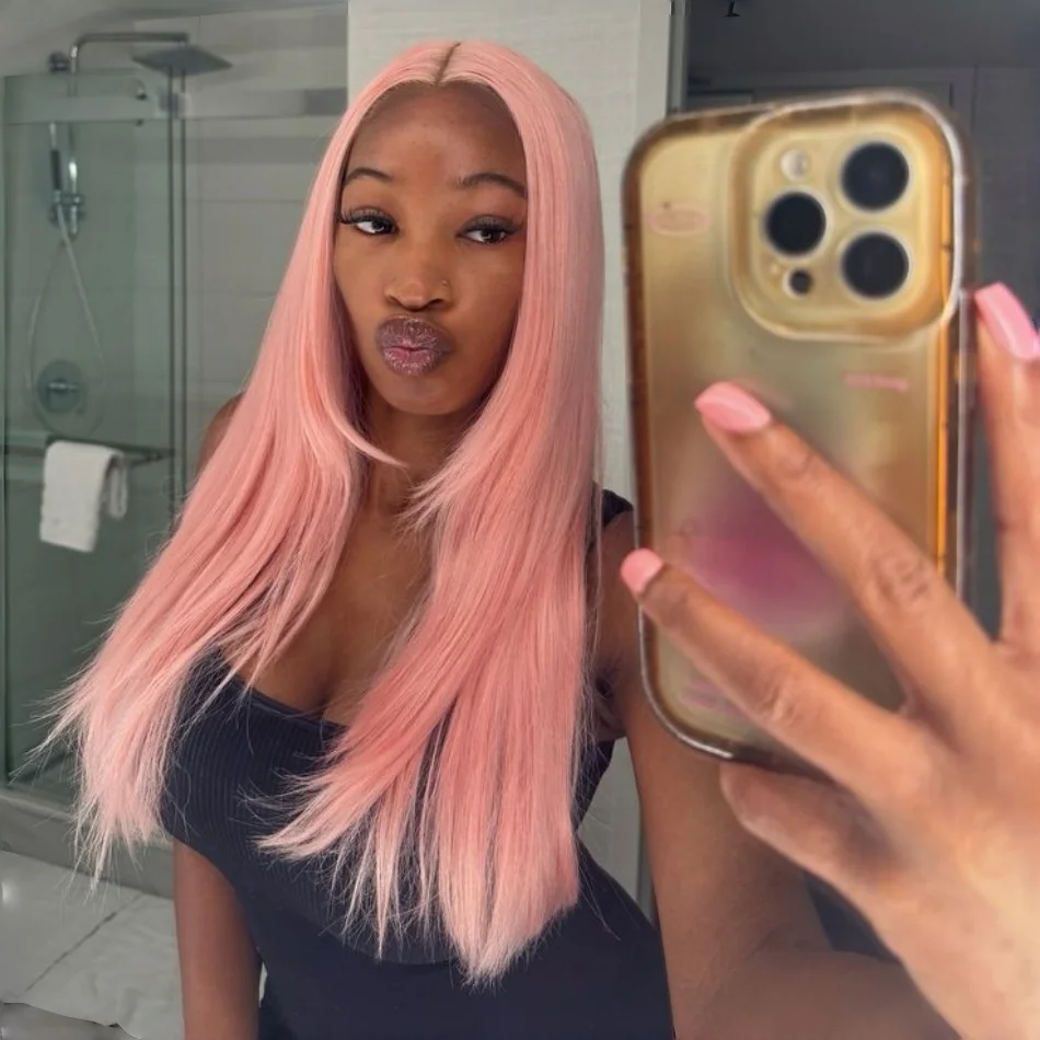 

Розовый парик из натуральных волос, прямой, с HD-кружевной передней частью, 30-36 дюймов, предварительно выщипанный, окрашенный, 13X6, 13X4, бразильские парики с кружевной передней частью для женщин