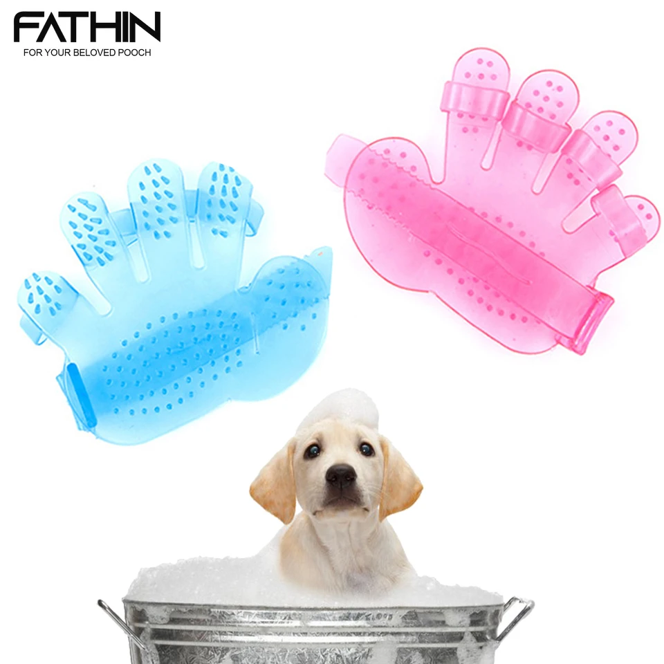 FATHIN Soft Rubber Dog Brush Comb Cat Bath Brush Rubber Glove Hair Fur Grooming Massage Brush For Dog Cats