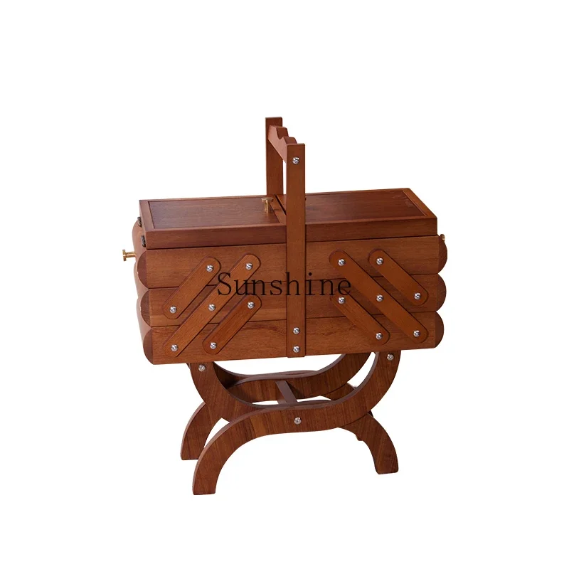 Medieval jewelry portable retro storage household needle and thread storage box solid wood cabinet furniture