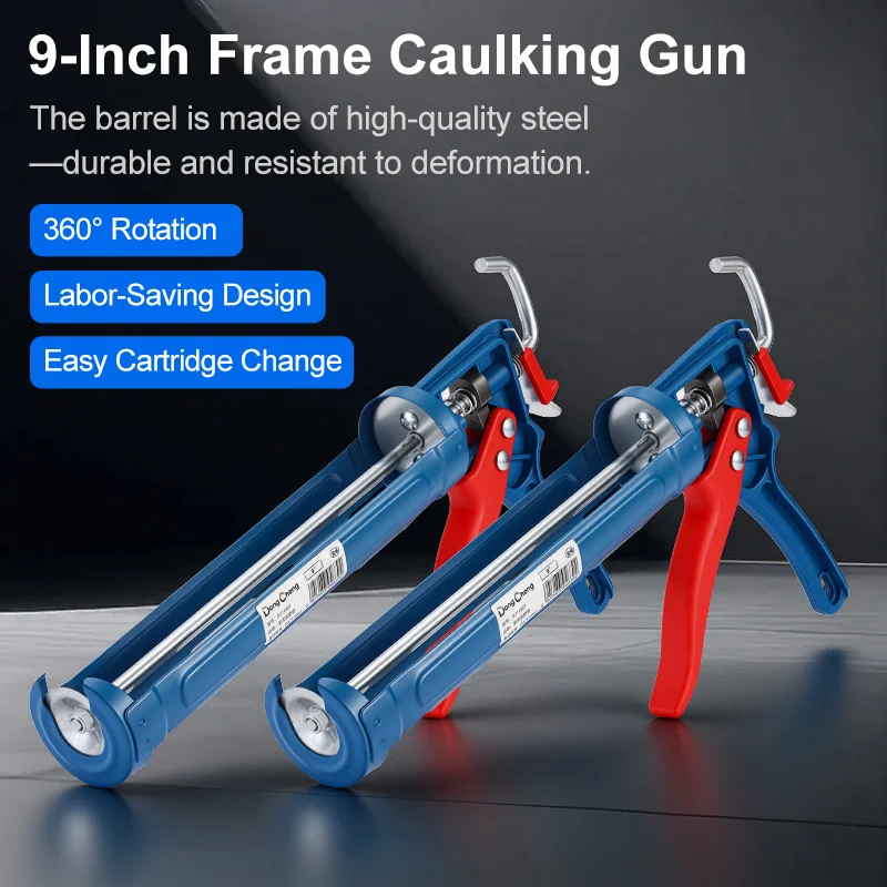 9 Inch Cradle Caulking Gun 360 Degree Rotating Barrel Heavy Duty Hand Tool Drip Free Push Rod Sealant Application Window Glazing