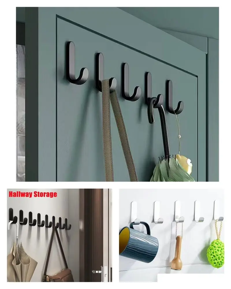 6Pcs Self Adhesive Strong Wall Hooks Towel Hook Door Hanger Key Bag Coat Hook Holder Kitchen Bathroom Accessories Home Organizer