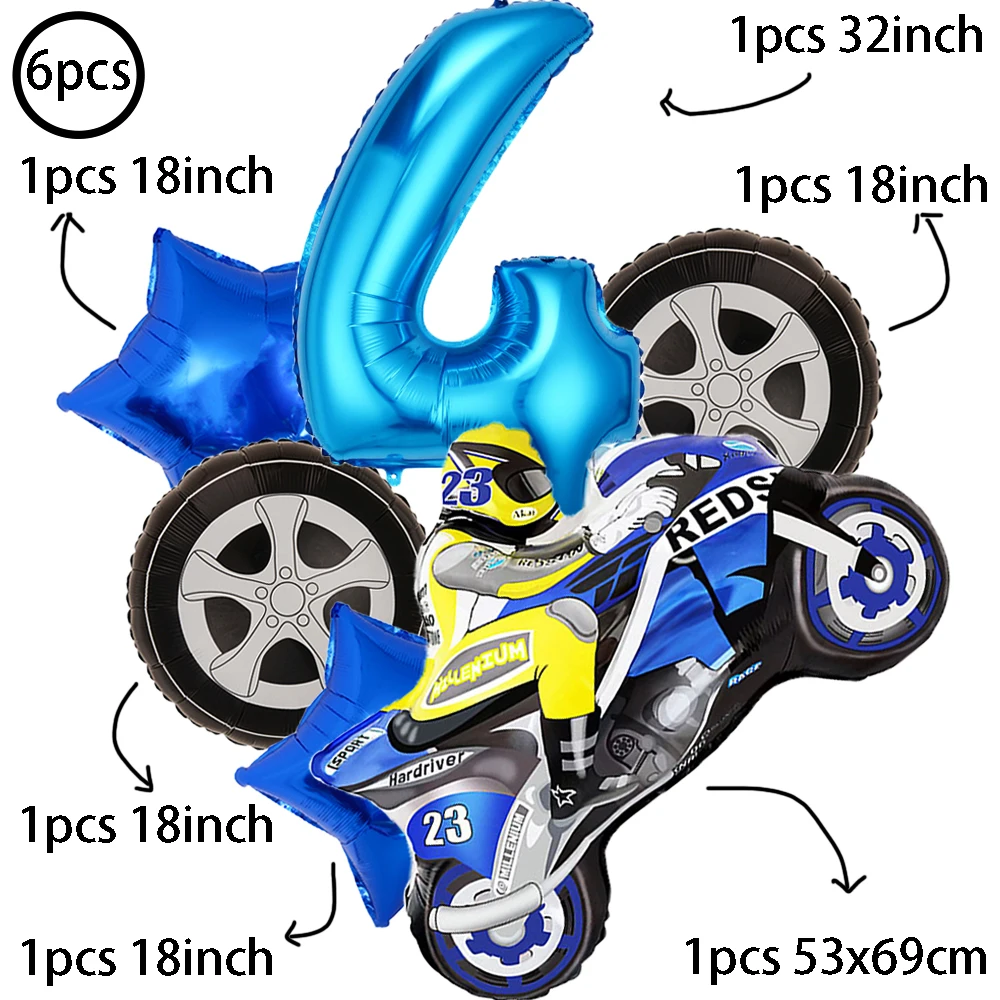 Large Motorcycle Foil Balloons Set Racing Car Balloon Boy Birthday Party Decoration Kids Toys Dirt Bike Motocross Party Supplies
