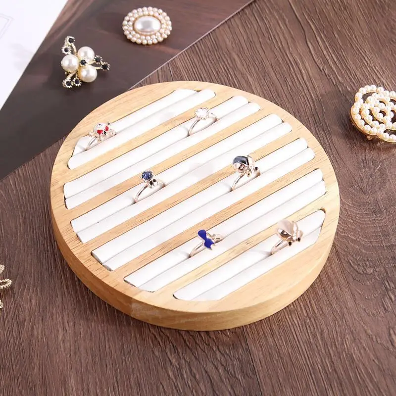Bamboo Wood Jewelry Ring Tray round Display Plate Ring Frame Earring Studs Jewelry Display Props Wooden Jewelry Organizer