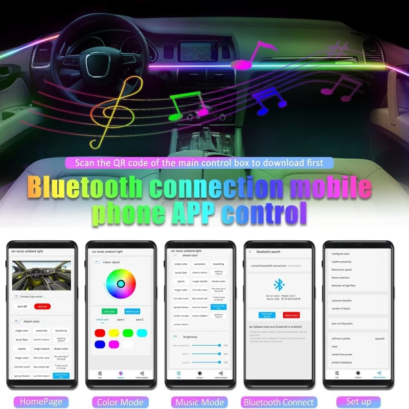 

Универсальные системы автоматического освещения RGB Chase, акриловая отделка, внутреннее освещение 18 в 1, комплект автомобильного окружающего освещения Symphony
