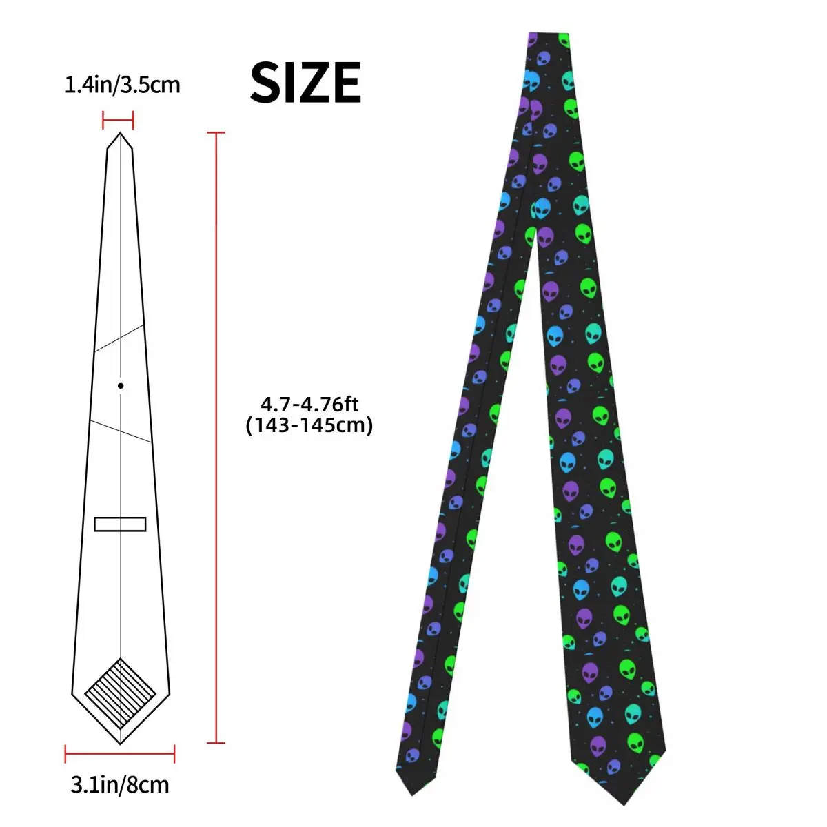 Custom Colorful Aesthetic Alien UFO Pattern Necktie Men Cravat For Father's Day