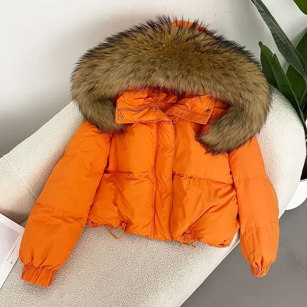 Real Raccoon Fox Fur Coat Down Jacket Women Winter Parka 2024 Large Puffer Jacket Hooded White Duck Down Coat Warm Waterproof