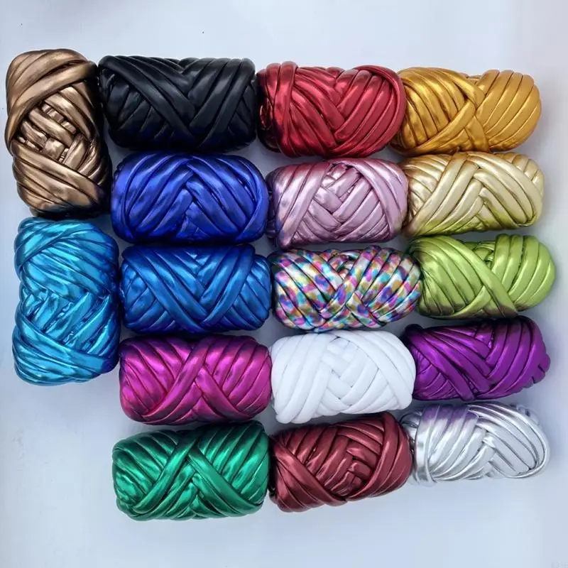 

Colorful Metallic Braiding Thread 16.4YardX25mm Metallic Milky Silk Yarn for Blankets Handbag Knitting Weaving Project B03E