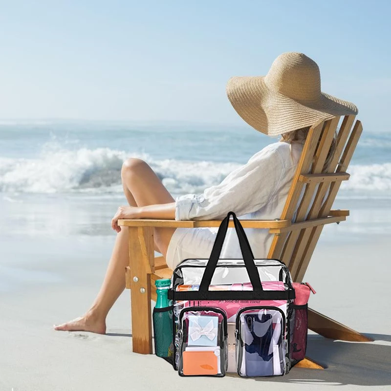 Large Capacity Summer Beach Transparent Handbag Front Pocket Shoulder Bag Clear Purse Bag New Multi-Pocket Portable Tote Bag