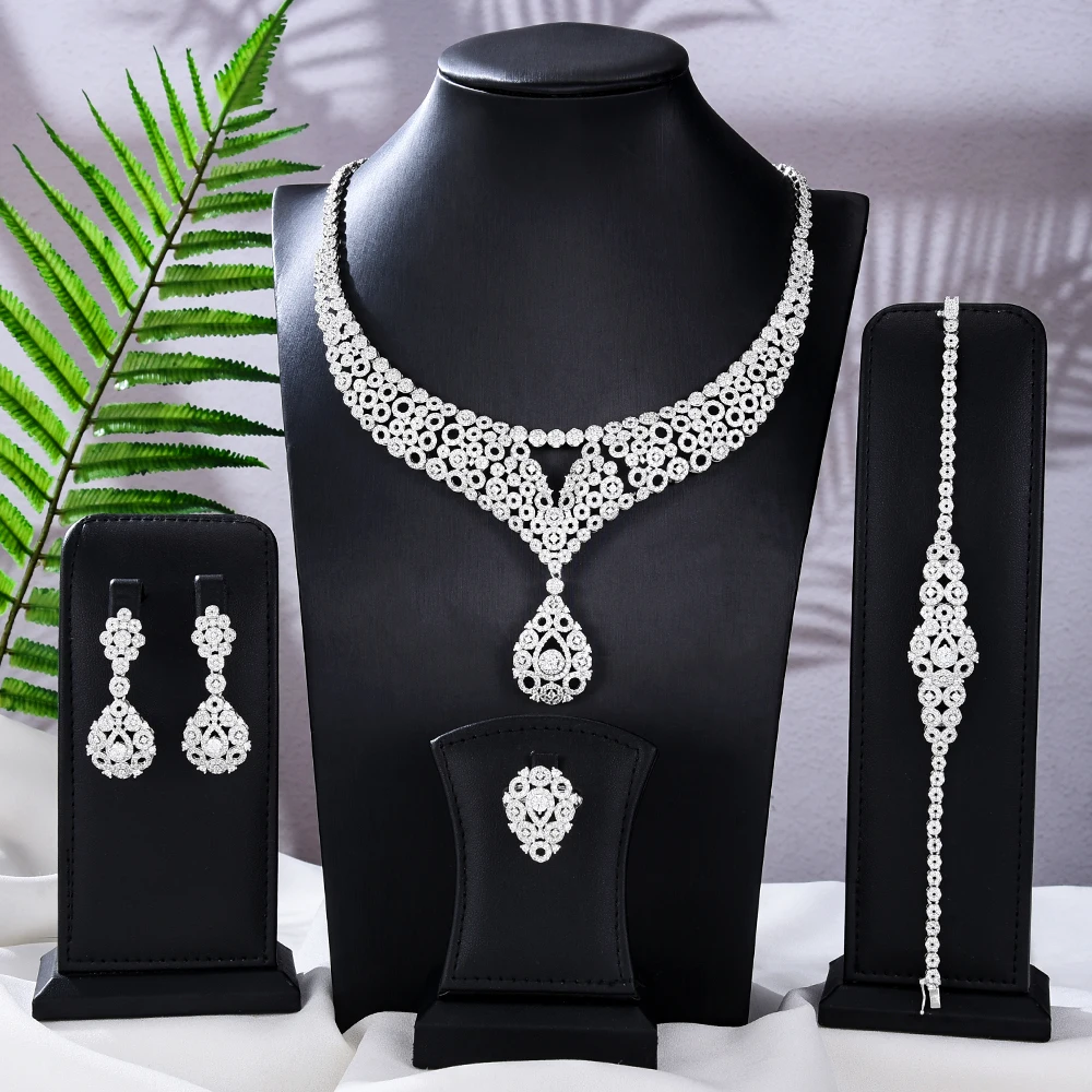 

GODKI Luxury Heart Love 4PCS Nigerian Jewelry set For Women Wedding Zircon Crystal CZ Bridal Lariat Necklace Ring Set