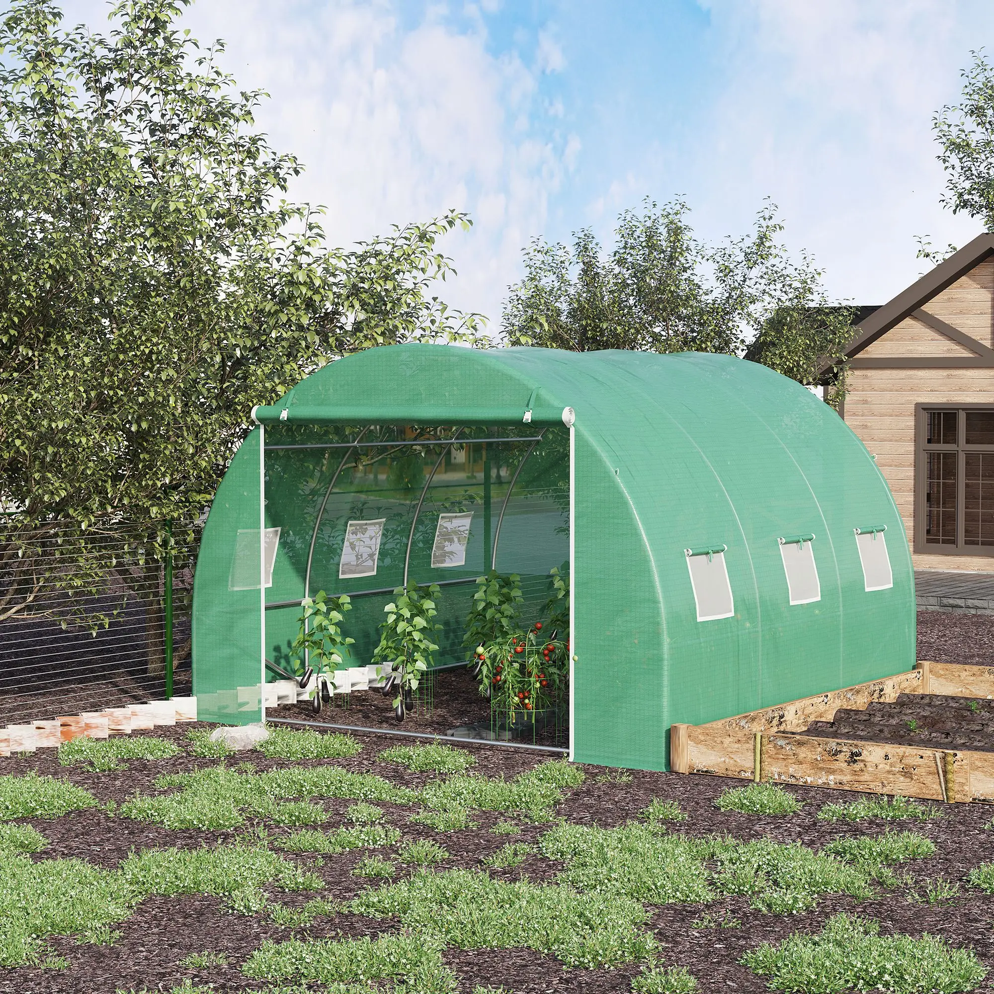 Extra Large 10' X 10' Greenhouse, Hoop Hot House, Zipper Door, Windows, Green