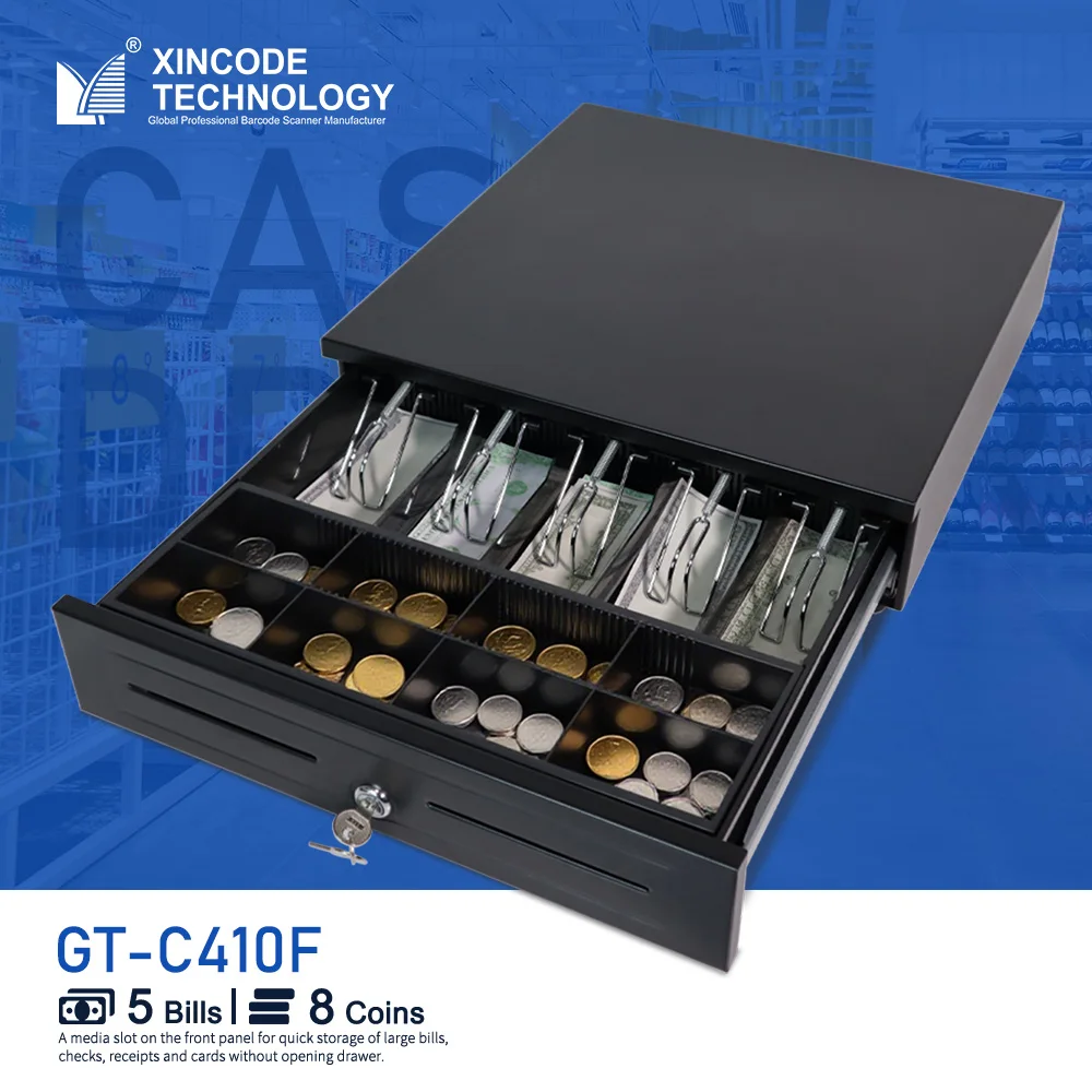 Xincode Cash Register Drawers Theavy Steel Slide Cash Drawer Pos 5 Bill 8 Coin Box Drawer Replacement Tray GT-410F