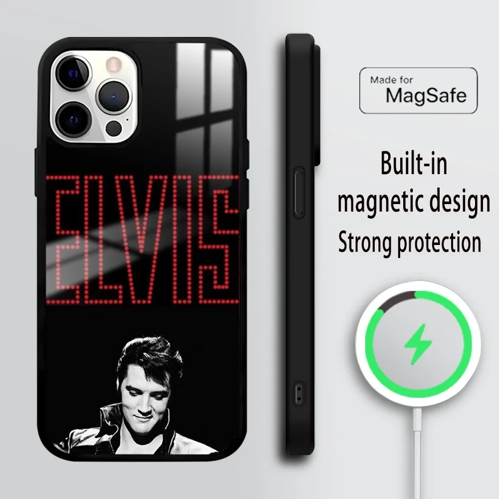 Cat King E-Elvis Presley Singer Phone Case For iPhone 16 15 14 13 12 11 PRO MAX PLUS Mini Magnetic wireless mirror phone case