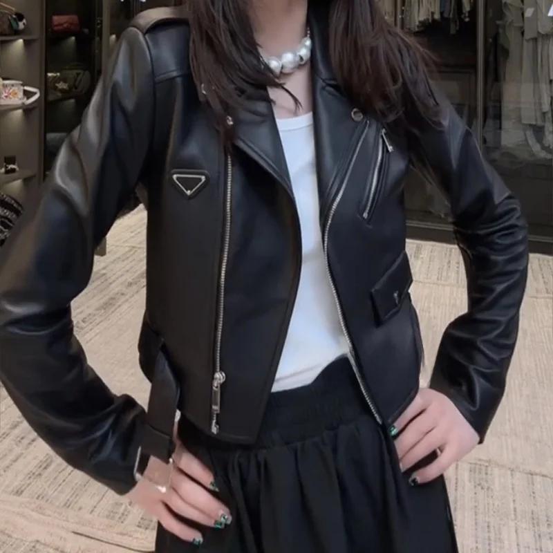 Chen Mrs. Jaet de cintura alta de piel auténtica para mujer, traje de motociclista con cuello, abrigo largo con cierre de cremallera, primavera y otoño