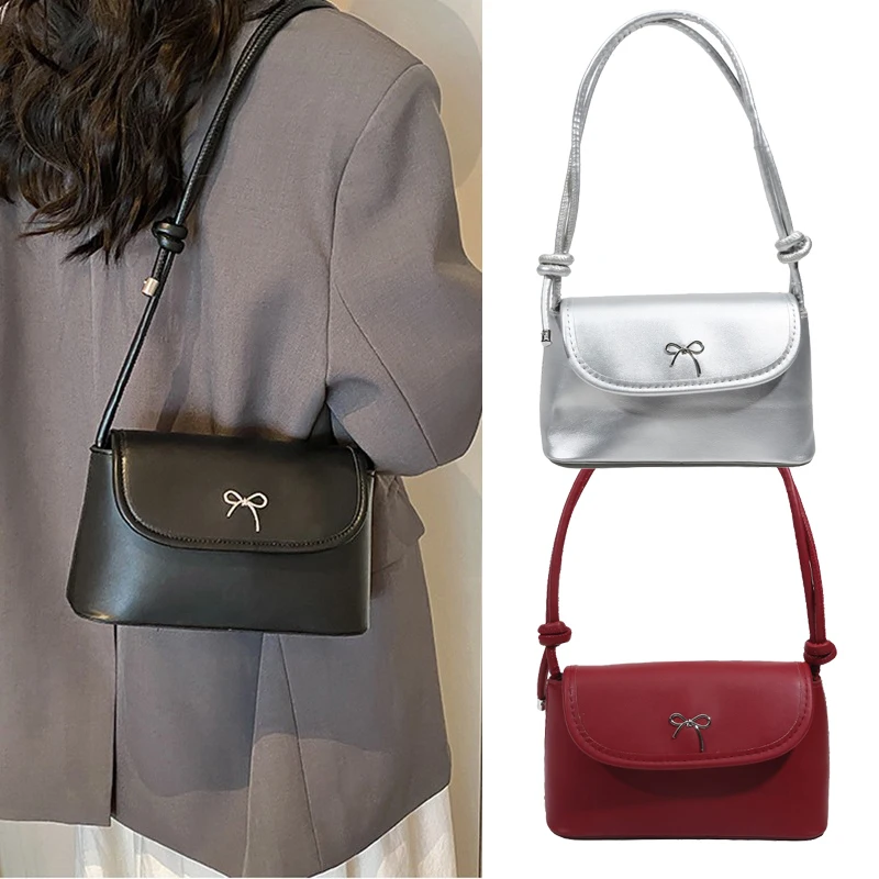 

Women's Under Arm Bag Fashion Bow Single Shoulder Bag Versatile Crossbody Small Square Bags Urban Minimalist Adjustable Pounch