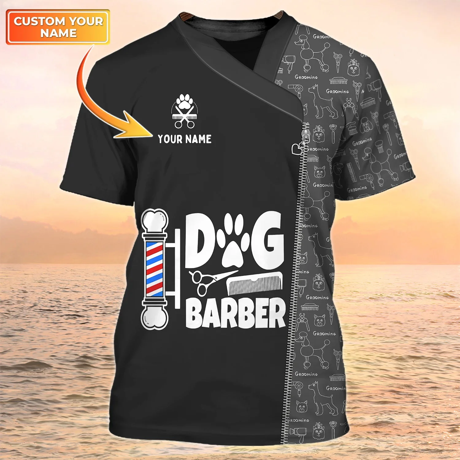 

Newest Summer Fashion Men's T-shirt Dog Barber Pesonalized Name 3D Printed t shirt Unisex Casual Tops Pet Groomer Uniform DW148