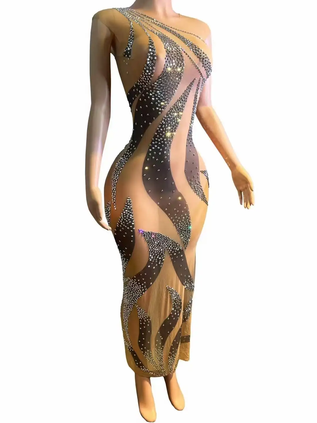 Doorzichtig Mesh Stretch Verjaardagskoningin Jurk Voor Vrouwen Avondfeest Prom Bruiloft Drag Queen Kostuum Zangeres Danseres Outfit 2023