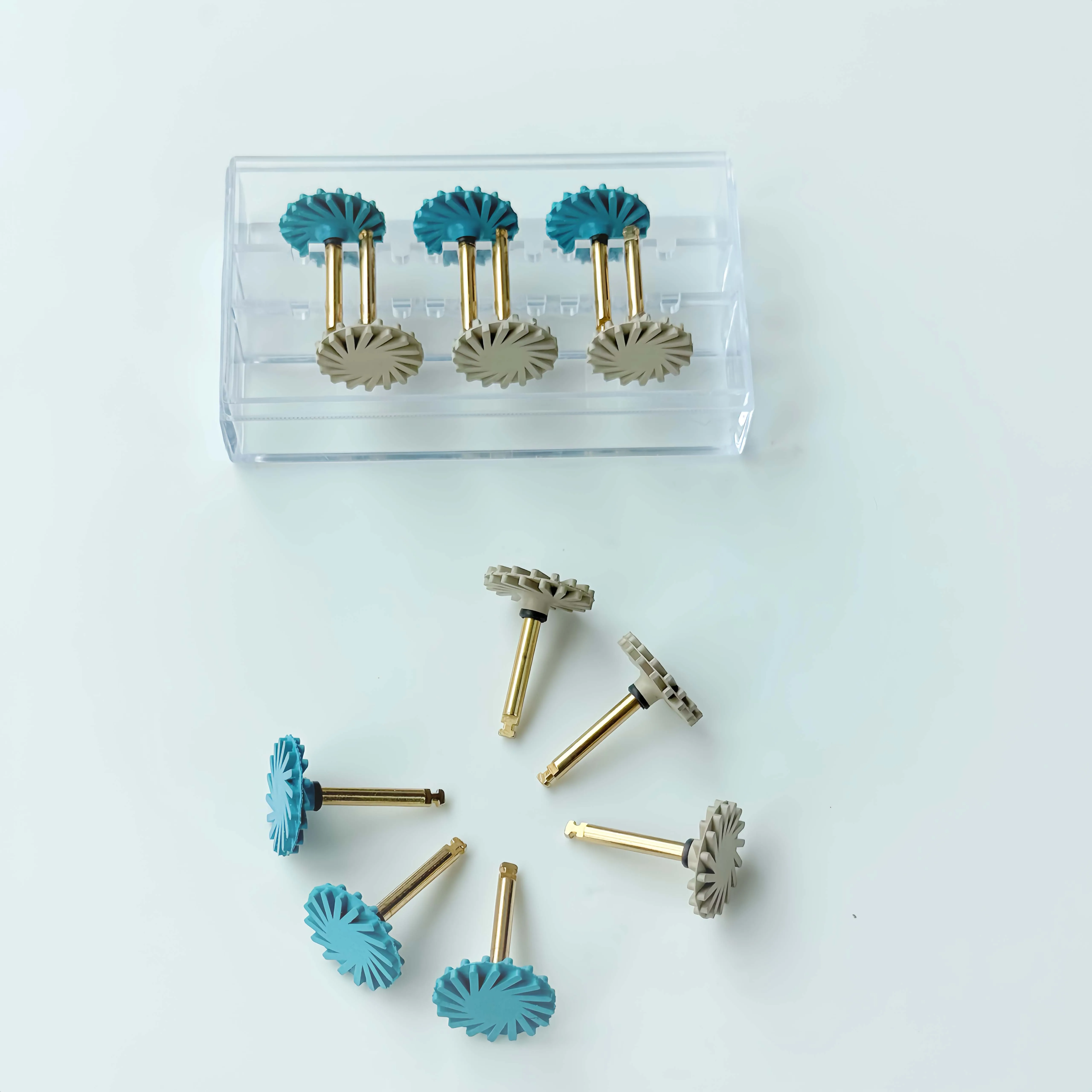 ชุดขัดล้อไซโคลนยาง 6 ชิ้น/กล่อง ขนาด 14 มม. ก้านขนาด 2.35 มม. สำหรับขัดวัสดุผสมความเร็วต่ำให้ความเงางามสูง