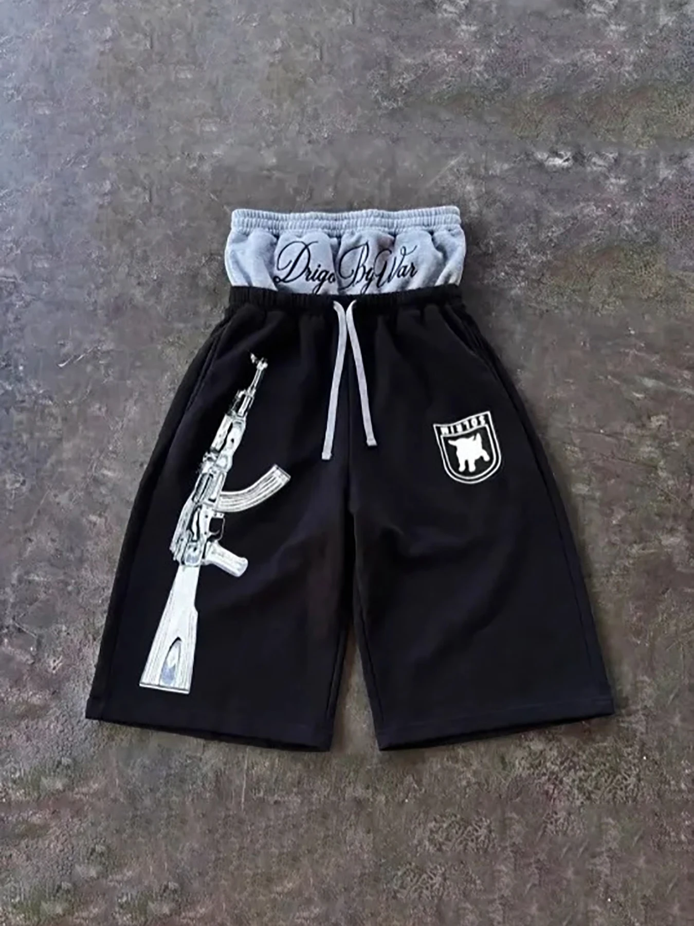 Pantalones cortos de verano estilo retro hip hop con bordado de pentagrama, holgados, casuales y a la moda para hombre