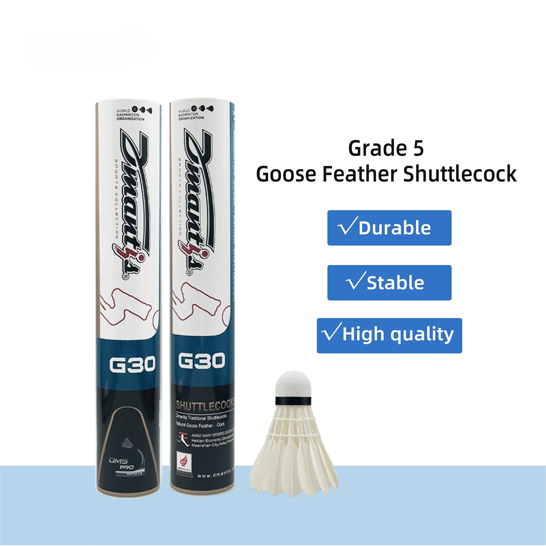 Durable Black Washed White Goose Feather Badminton Shuttlecock PU Fiber 2-Layer Cork High quality Goose Feather Shuttlecock