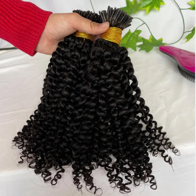 Itip Human Hair Extensions Voor Zwarte Vrouwen Braziliaanse Kinky Curly Itips Microlinks Hair Extensions Natuurlijke Zwarte 100 Strengen/Pack