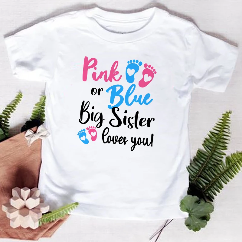 Pink or Blue Big Sister Love You Girls T-Shirt Children T Shirt Baby Announcement Tops Toddler Tshirt Summer Casual Clothes Tees