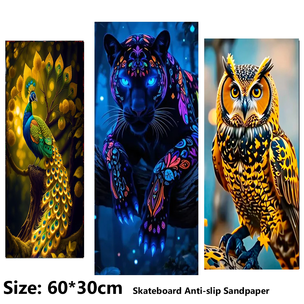 

Leopard, Peacock, and Parrot Patterns ElecStric Scooter Anti-slip Sticker Sandpaper Skateboard Grip Tape Sheet 60*30cm